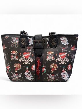 NWT Ed Hardy Black Flash Sheet Tote Bag